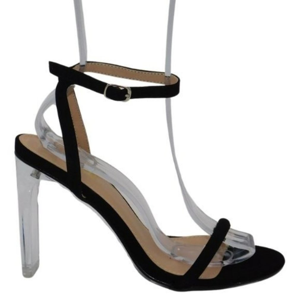 Glaze Women's Clear Chunky Heel Ankle Strap Sandals w/Open Toe Strap